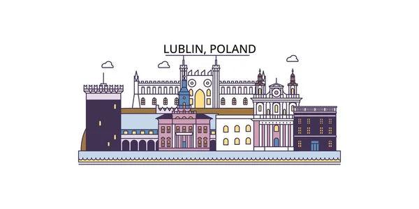 Pologne Points Repère Voyage Lublin Illustration Tourisme Urbain Vectoriel — Image vectorielle