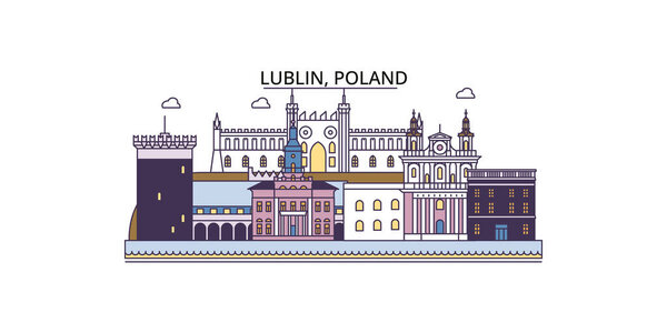Poland, Lublin travel landmarks, vector city tourism illustration