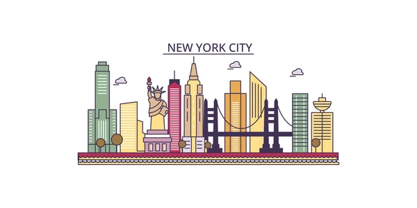 アメリカ合衆国 ニューヨーク市旅行ランドマーク ベクトル都市観光イラスト — ストックベクタ