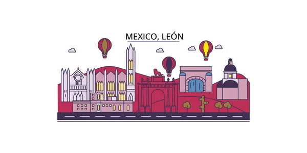 México León Monumentos Viaje Vector Ciudad Turismo Ilustración — Vector de stock
