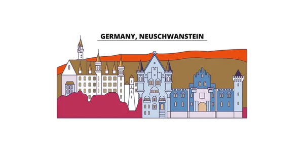 Deutschland Neuschwanstein Reisesehenswürdigkeiten Vektor Städtetourismus Illustration — Stockvektor