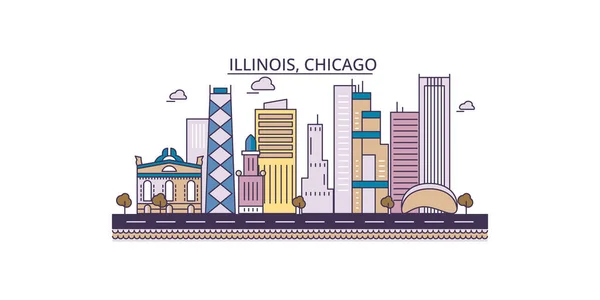 Estados Unidos Chicago Lugares Interés Turístico Vector Ciudad Turismo Ilustración — Vector de stock