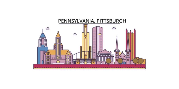 United States Pittsburgh Travel Landmarks Vector City Tourism Illustration — Stock Vector