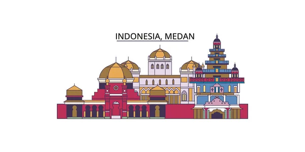 Индонезия Медан Туристические Достопримечательности Векторный Городской Туризм Иллюстрация — стоковый вектор