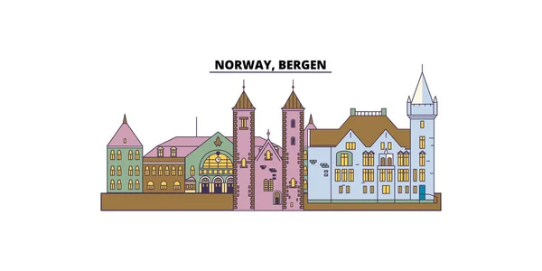Νορβηγία Bergen Ταξιδιωτικά Ορόσημα Διανυσματική Πόλη Τουρισμού Εικονογράφηση — Διανυσματικό Αρχείο