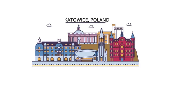 Польша Катовице Туристические Достопримечательности Векторный Городской Туризм Иллюстрация — стоковый вектор