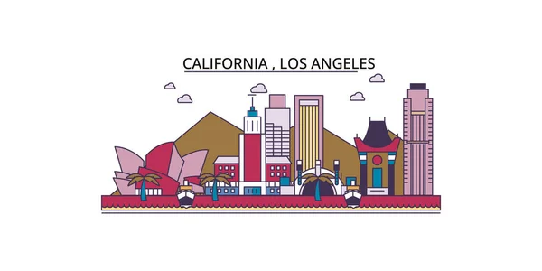 Estados Unidos Los Ángeles Monumentos Viaje Vector Ciudad Turismo Ilustración — Vector de stock