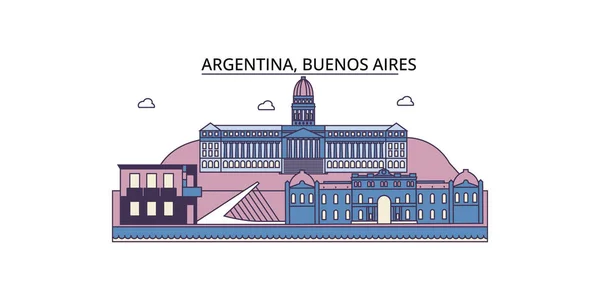Argentina Buenos Aires Monumentos Viaje Vector Ciudad Turismo Ilustración — Vector de stock