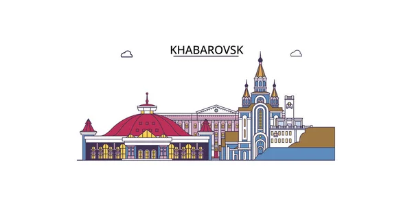 Rússia Khabarovsk Marcos Viagem Vetor Cidade Turismo Ilustração —  Vetores de Stock