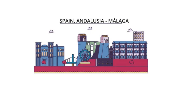 Espanha Málaga Viagens Marcos Vetor Cidade Turismo Ilustração — Vetor de Stock