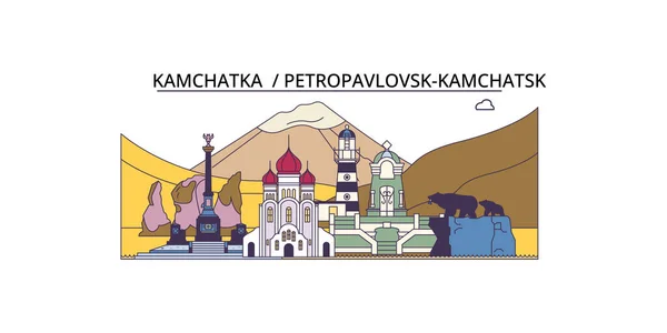 Ρωσία Petropavlovsk Kamchatsk Ταξιδιωτικά Αξιοθέατα Διανυσματική Πόλη Τουρισμού Εικονογράφηση — Διανυσματικό Αρχείο