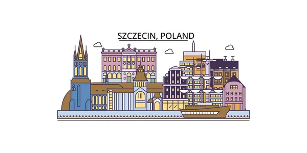 Poland Szczecin Travel Landmarks Vector City Tourism Illustration — 스톡 벡터