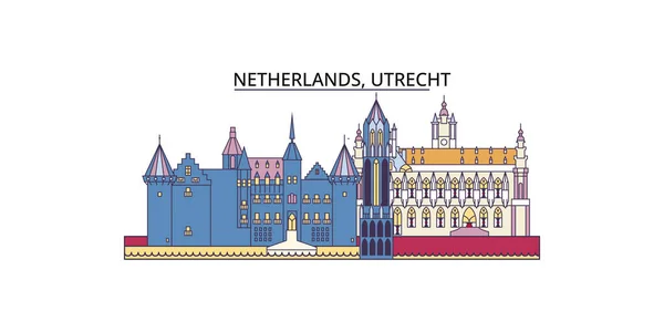 Нидерланды Утрехт Туристические Достопримечательности Векторный Городской Туризм Иллюстрация — стоковый вектор