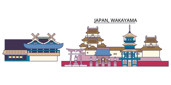 Japón Wakayama Monumentos Viaje Vector Ciudad Turismo Ilustración — Vector de stock