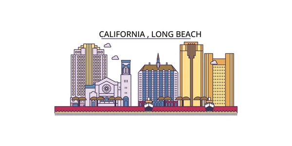 États Unis Long Beach Points Repère Voyage Vecteur Ville Tourisme — Image vectorielle