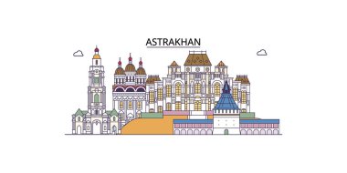 Rusya, Astrakhan şehir simgeleri, vektör şehir illüstrasyonu