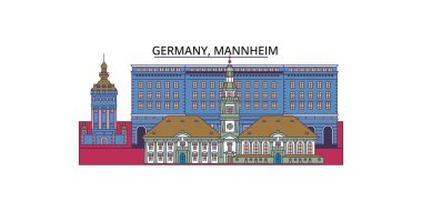 Almanya, Mannheim şehir simgeleri, vektör şehir illüstrasyonu