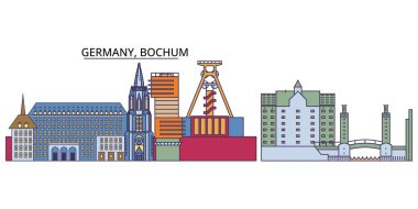 Almanya, Bochum seyahat simgeleri, vektör şehir turizmi illüstrasyonu