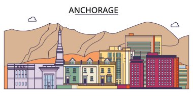 ABD, Anchorage City seyahat simgeleri, vektör şehir illüstrasyonu