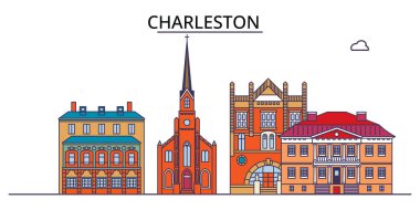 ABD, Charleston seyahat simgeleri, vektör şehir turizmi illüstrasyonu