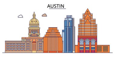 ABD, Austin City seyahat simgeleri, vektör şehir turizmi illüstrasyonu