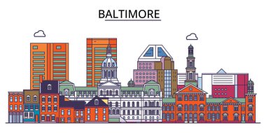 ABD, Baltimore City seyahat simgeleri, vektör şehir turizmi illüstrasyonu