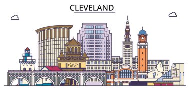 ABD, Cleveland City seyahat simgeleri, vektör şehir turizmi illüstrasyonu