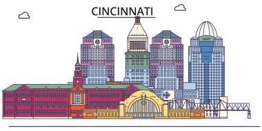 ABD, Cincinnati Şehri şehir simgeleri, vektör şehir illüstrasyonu