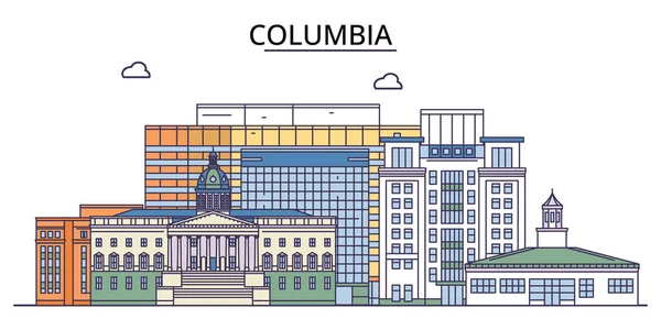 États Unis Columbia City Voyages Repères Vecteur Ville Tourisme Illustration — Image vectorielle
