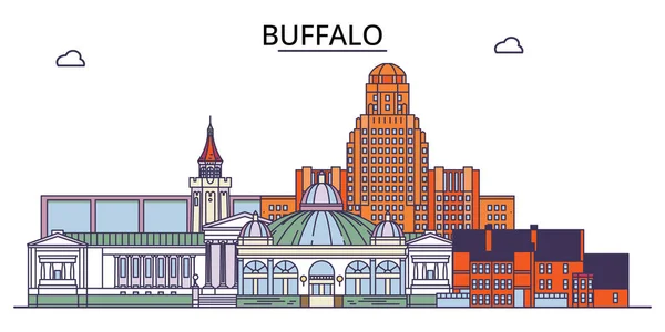 Estados Unidos Buffalo Viagens Marcos Vetor Cidade Turismo Ilustração —  Vetores de Stock