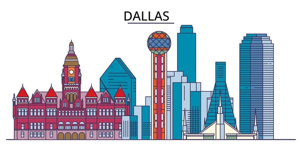 Estados Unidos Dallas City Monumentos Viaje Vector Ciudad Turismo Ilustración — Vector de stock