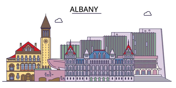 Stati Uniti Albany Monumenti Turistici Vettoriale Città Turismo Illustrazione — Vettoriale Stock