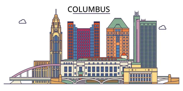 Vereinigte Staaten Columbus City Reisesehenswürdigkeiten Vektor Städtetourismus Illustration — Stockvektor