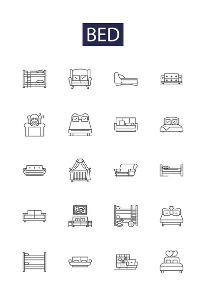Icônes Signes Vectoriels Ligne Lit Repos Sommeil Sheets Couverture Oreiller — Image vectorielle