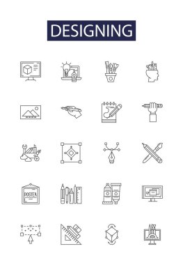 Çizgi vektör simgeleri ve işaretleri tasarlıyorum. Sanatsal, Biçim, Modelleme, Yapılandırma, Yeniden Yapılandırma, Görselleştirme, Vektör Özet Çizimi Ayarlama