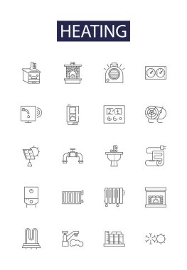 Isıtma çizgisi vektör simgeleri ve işaretleri. Yakın, Ateşleyin, Kaynatın, Kızartın, Sıcak, Tost, Thaw, Kızartma vektör çizelgesi çizelgesi