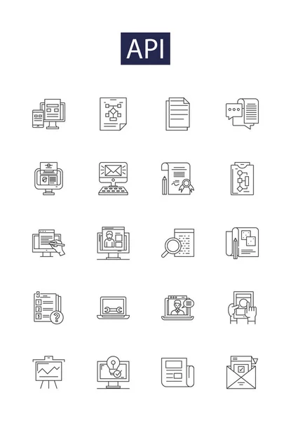 Api Line Vector Icons Signs Application Programming Interface Web Services — Stock Vector