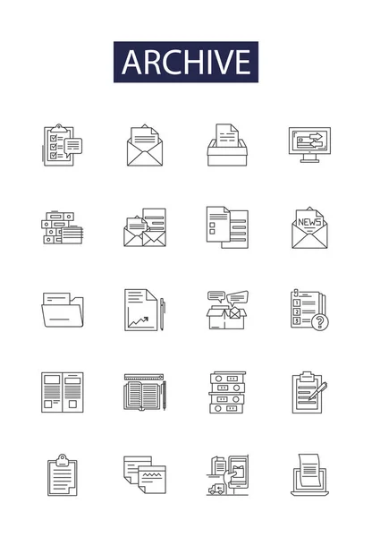 Archive Line Vector Icons Signs Scrapbook Index Preserve Collect Album — Stock Vector