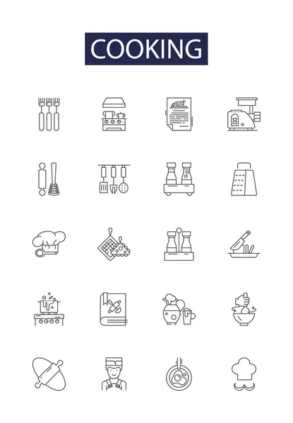 Cooking Line Vector Icons Signs Stewing Boiling Roasting Sauteing Grilling — Stock Vector