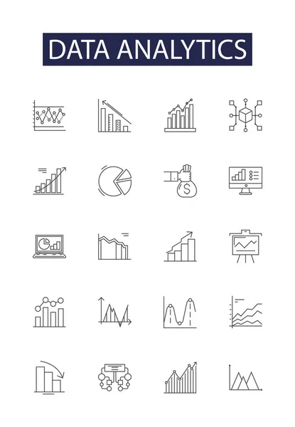 Ikony Znaki Wektorowe Linii Analizy Danych Analityka Informatyka Eksploatacja Danych — Wektor stockowy
