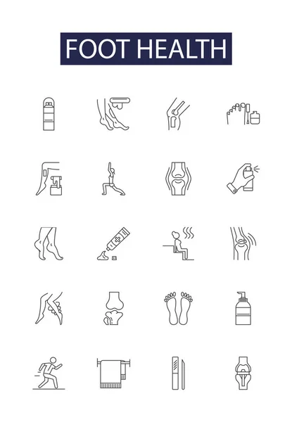 Pie Línea Salud Vectorial Iconos Signos Calzado Estimulación Ejercicio Postura — Archivo Imágenes Vectoriales