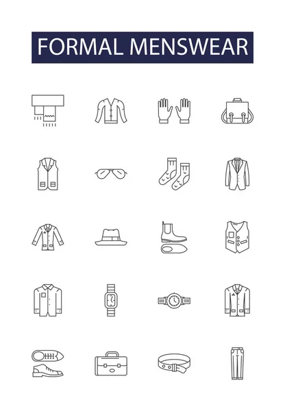 stock vector Formal menswear line vector icons and signs. menswear, male, fashion, suit, man, handsome, isolated,caucasian vector outline illustration set