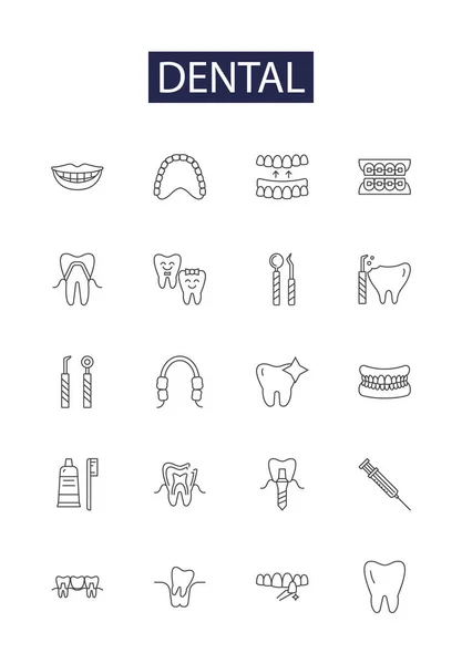Icônes Signes Vectoriels Ligne Dentaire Cavité Brossage Soie Dentaire Orthodontie — Image vectorielle