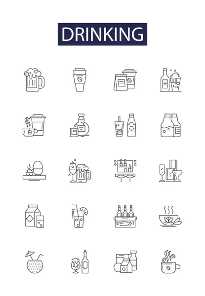 Векторные Иконки Знаки Питьевой Линии Набор Векторных Иллюстраций Gulp Quaff — стоковый вектор