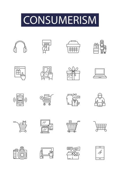 Consumerism Line Vector Icons Signs Buying Shopping Merchandise Goods Retail — Stock Vector