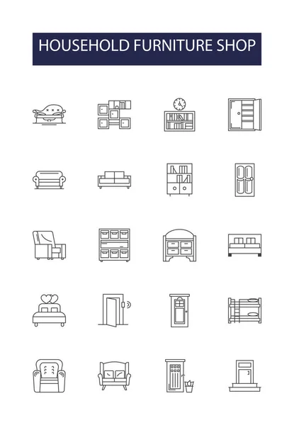 Muebles Del Hogar Línea Tienda Vector Iconos Signos Hogar Tienda — Archivo Imágenes Vectoriales