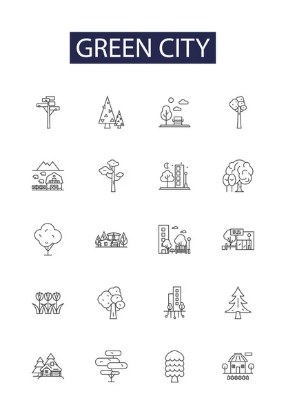 stock vector Green city line vector icons and signs. sustainable, green, urban, pollution-free, clean, low-carbon, green-space, environment vector outline illustration set