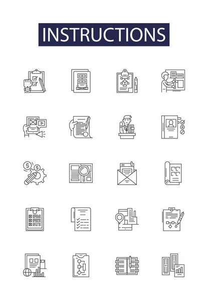 Instrucciones Línea Vectorial Iconos Signos Símbolo Icono Vector Información Ilustración — Archivo Imágenes Vectoriales