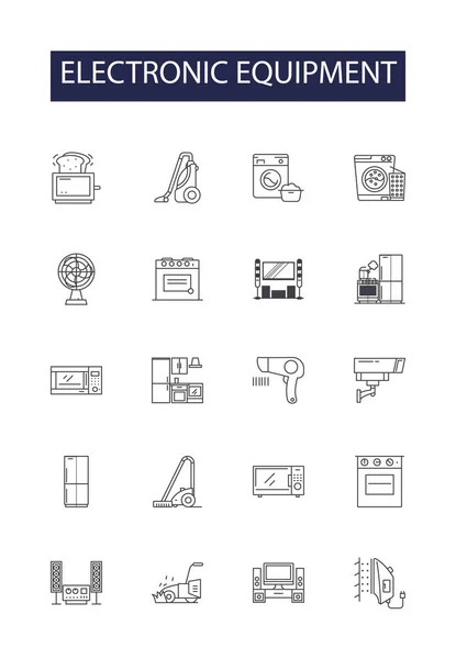 Electronic Equipment Line Vector Icons Signs Devices Gadgets Instruments Appliances — Stock Vector