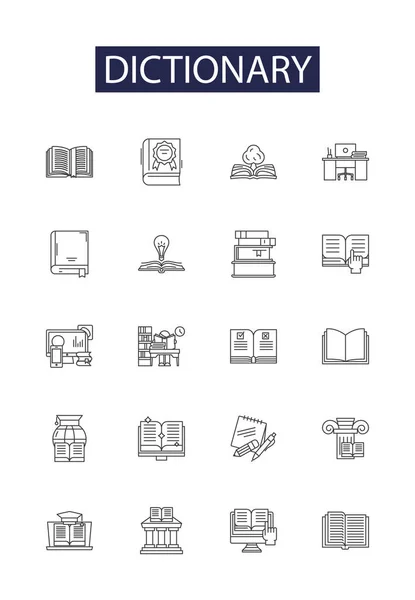 Dictionary Line Vector Icons Signs Vocabulary Glossary Onomasticon Thesaurus Roget — Stock Vector